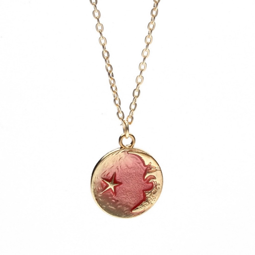 Orange Moon & Star Circle Pendant Gold Necklace - Picture 4 of 6